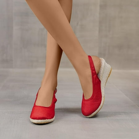 

WQJNWEQ Sandals Women s High Heels Shoes Linen Straw Sandals Wedges Casual Canvas Dress Slippers Sales