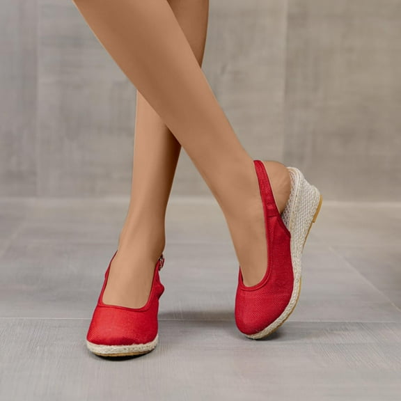 Sandals for Women High Heels Shoes Linen Straw Sandals Wedges Casual Sandals Comfortable Summer Wedges for Women