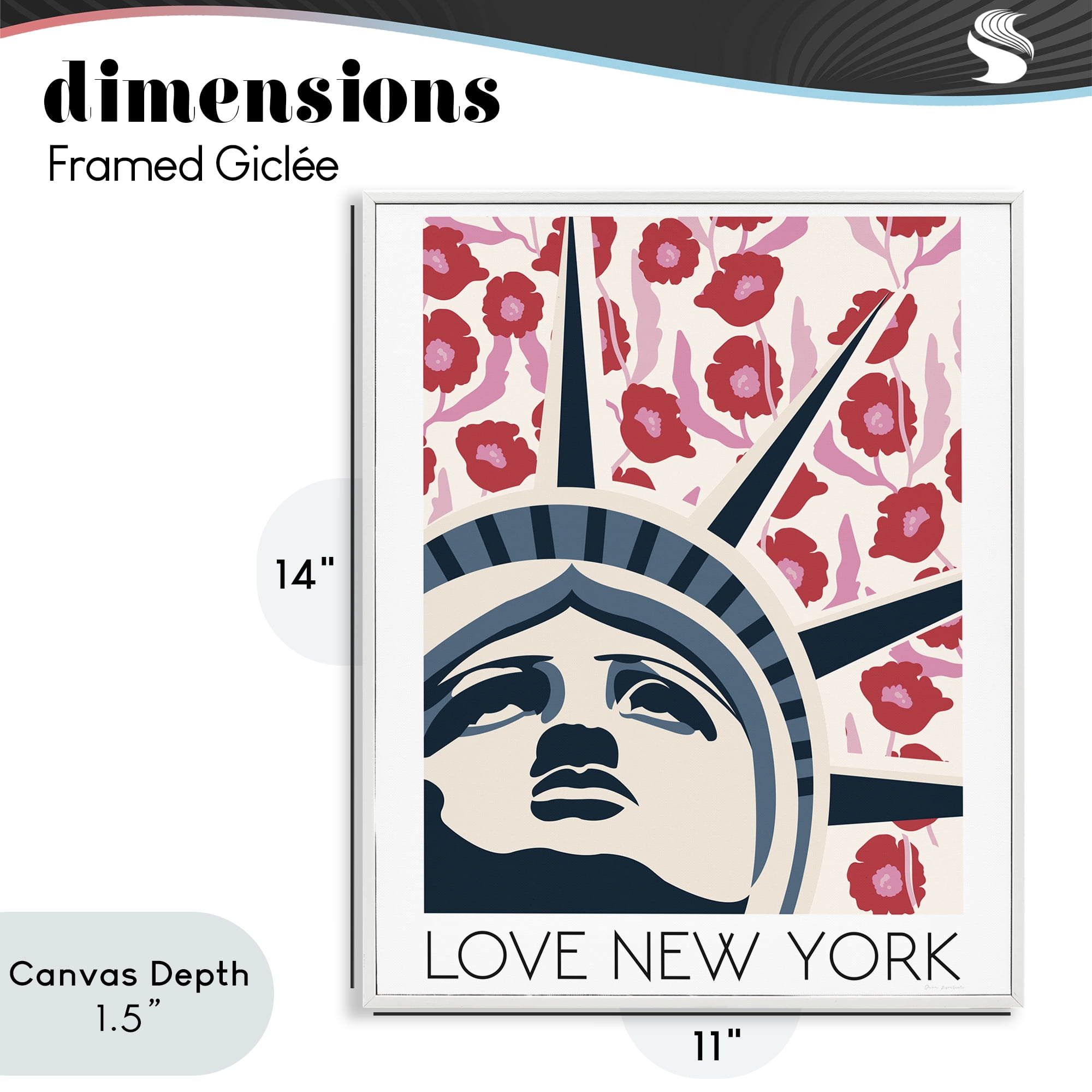 Stupell Industries Groovy Florals Love New York White Framed Giclee Art, design by Omar Escalante