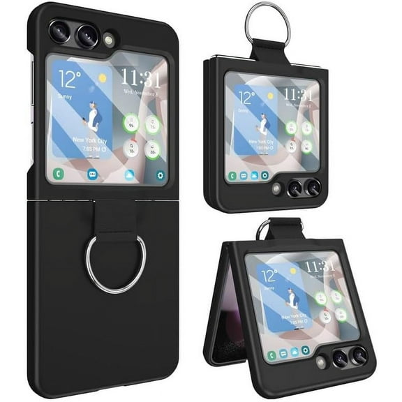 for Samsung Galaxy Z Flip 5 Case with Ring, Shockproof Thin Slim PC Protective Phone Case for Galaxy Z Flip 5G, Black