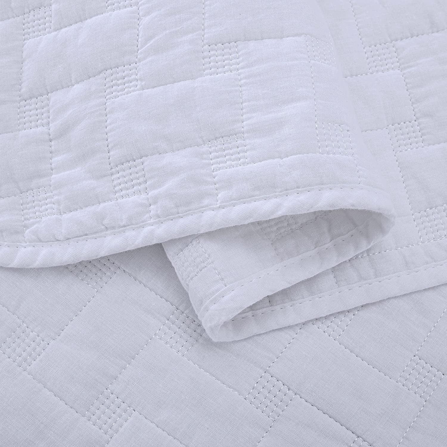 Chezmoi Collection Vert 3-Piece 100% Cotton Quilt Set King Size, White, Modern Basketweave Stitched Quilt Lightweight Washed Cotton Bedspread for All Season