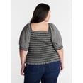 thumbnail image 3 of Terra and Sky Elbow Sleeve Smocked Bodice Blouse, Sizes 0X-5X, 3 of 5