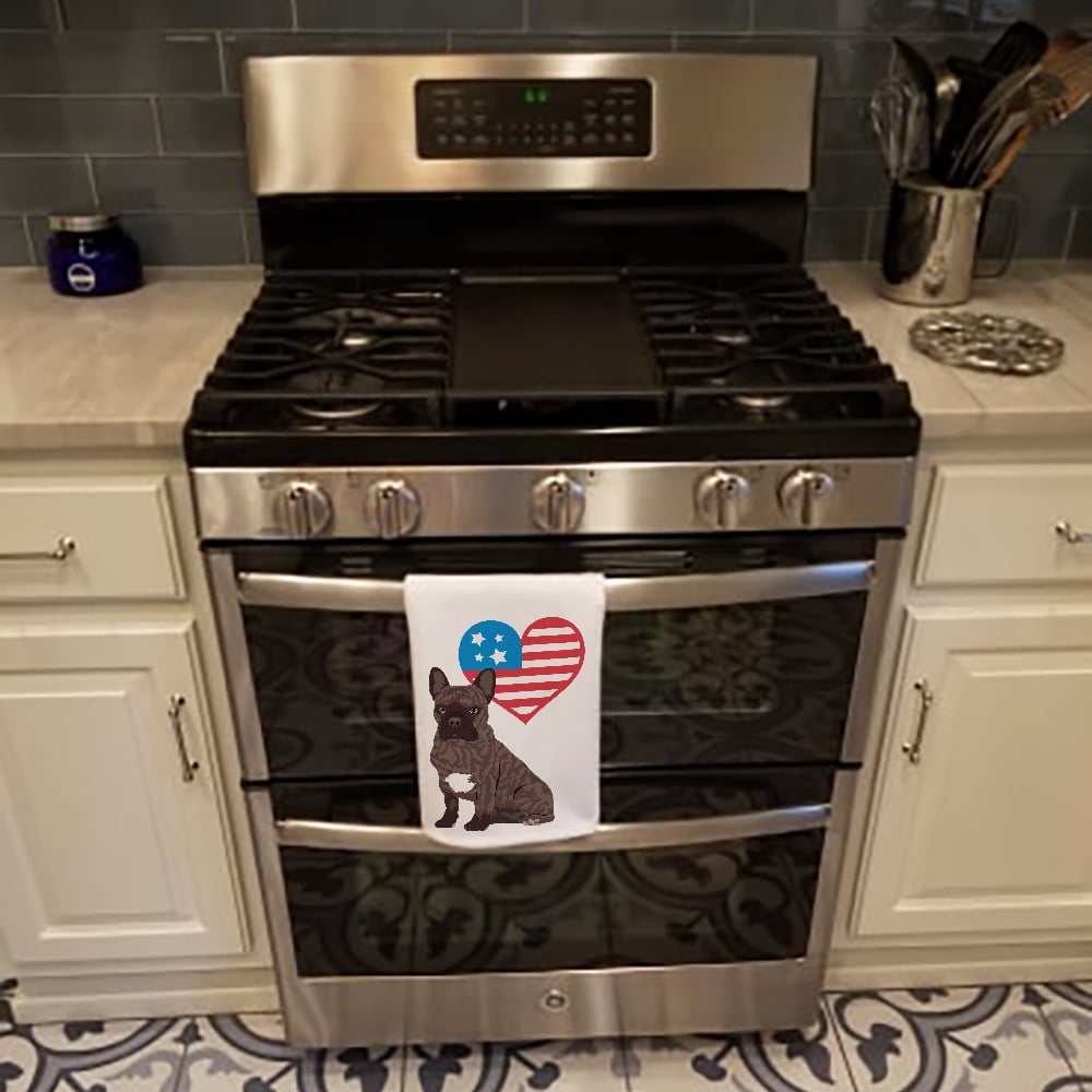 Carolines Treasures WDK4164WTKT 28 x 19 in. Unisex French Bulldog Brindle No.1 Patriotic White Dish Towels Kitchen Towel - Set of 2