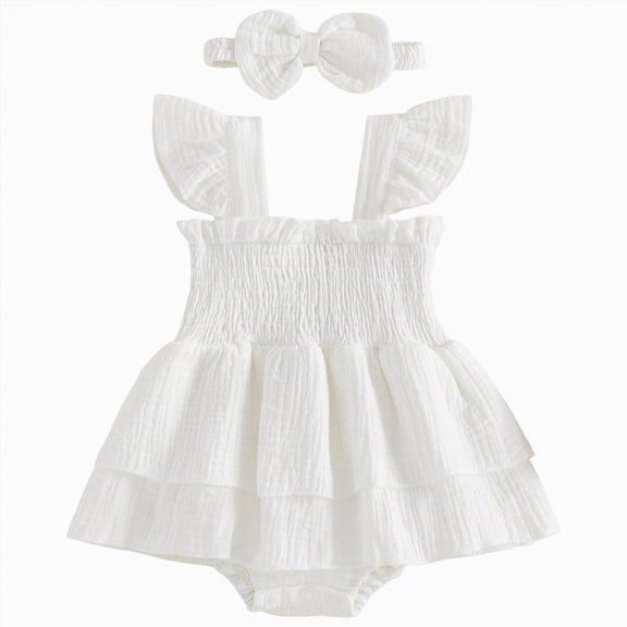 OYXSER Newborn Infant Baby Girl Clothes Newborn Summer Outfits Baby Girl Romper Dress Cute Baby Clothes Girl, White 6-12M