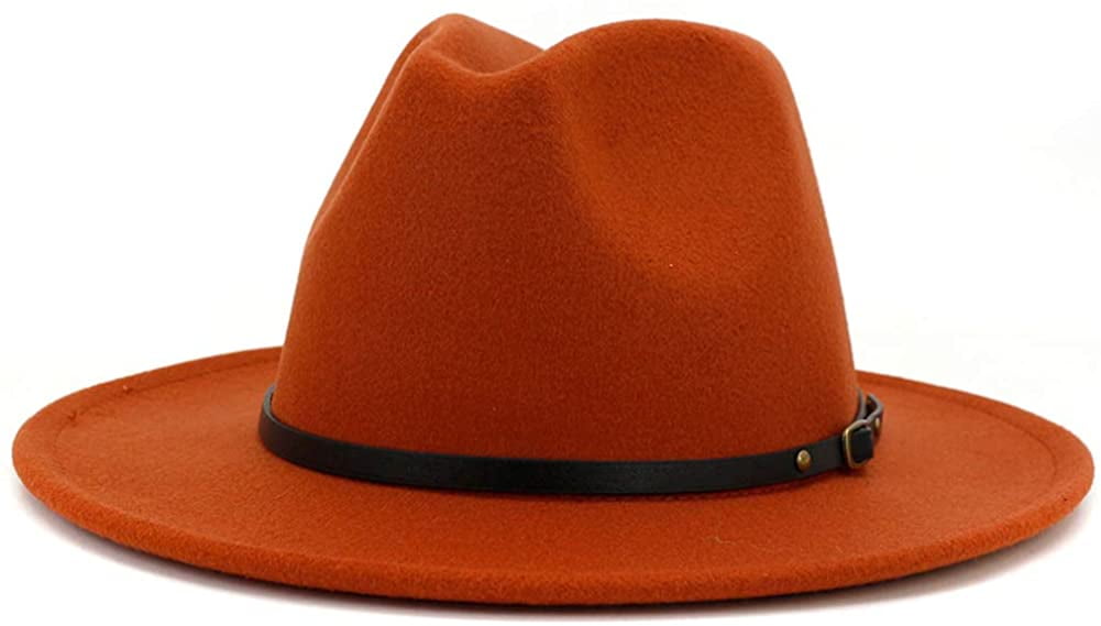 Women Belt Buckle Fedora Hat Pumpkin 