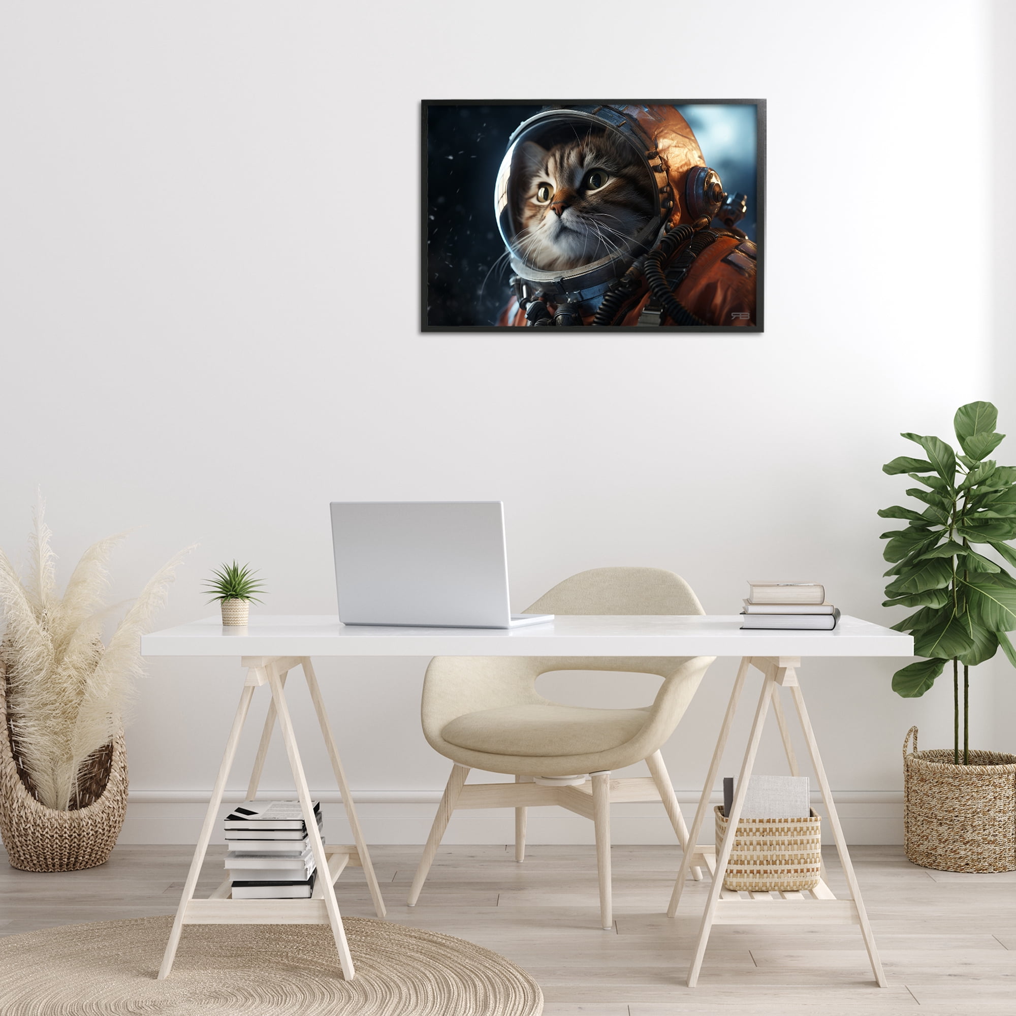 Stupell Industries Astronaut Cat in Space Animals & Insects Painting Black Framed Art Print Wall Art, 30 x 20
