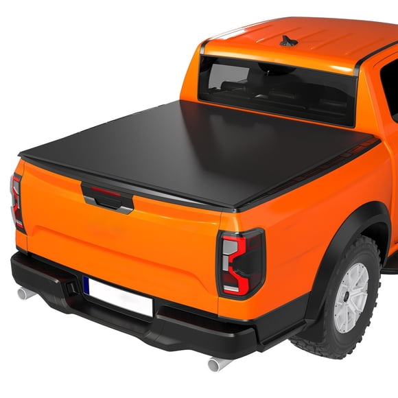 Black 5.8ft Tri-Fold Truck Bed Tonneau Cover for 5.58/5.7ft Beds - Waterproof Vinyl, Aluminum Frame, Easy Clamp-On Installation, Protects Cargo