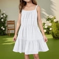 thumbnail image 3 of Abcomgle Summer Dress for Girls Casual Spaghetti Strap Sleeveless Girls Cami Dresses Plaid A-Line Sundresses Swing Tiered Dresses for 4-14t Kidss,Light Purple, 3 of 6