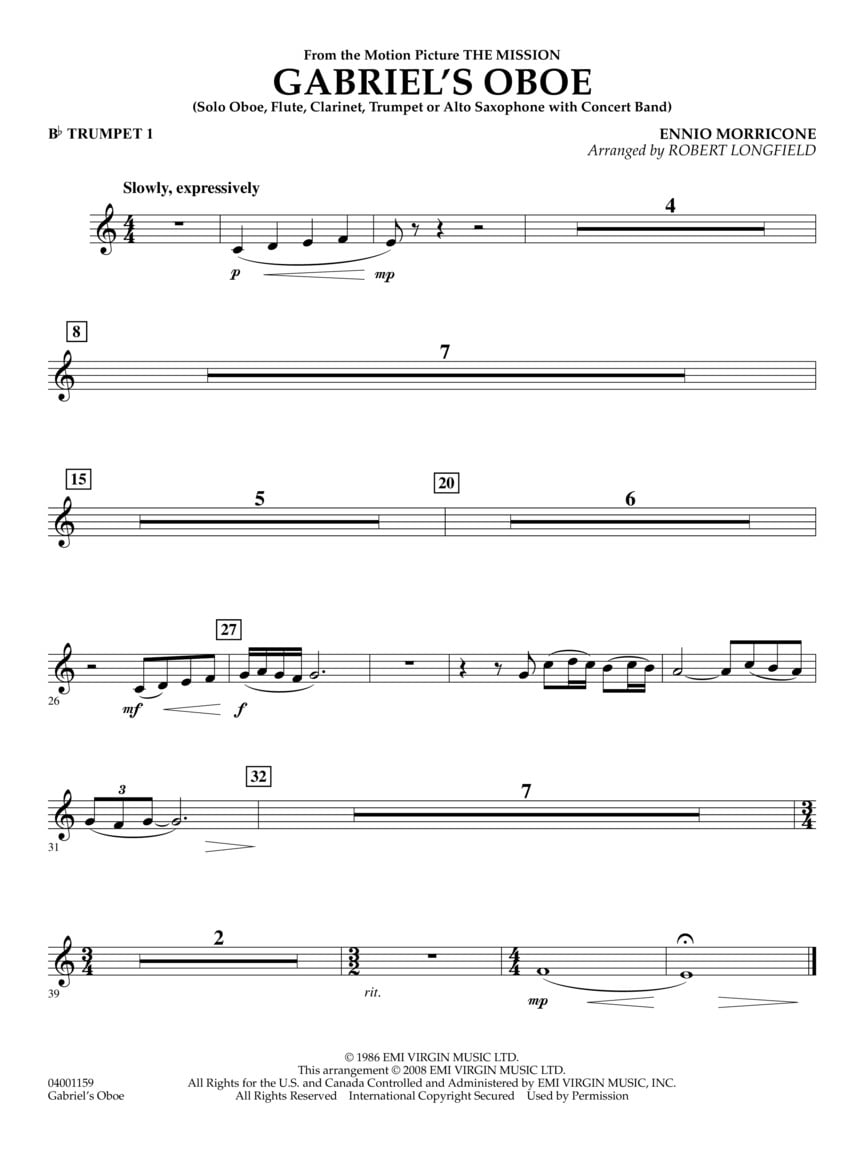 Hal Leonard Gabriel's Oboe (from The Mission) - Young Concert Band Series Level 3arranged by Robert Longfield