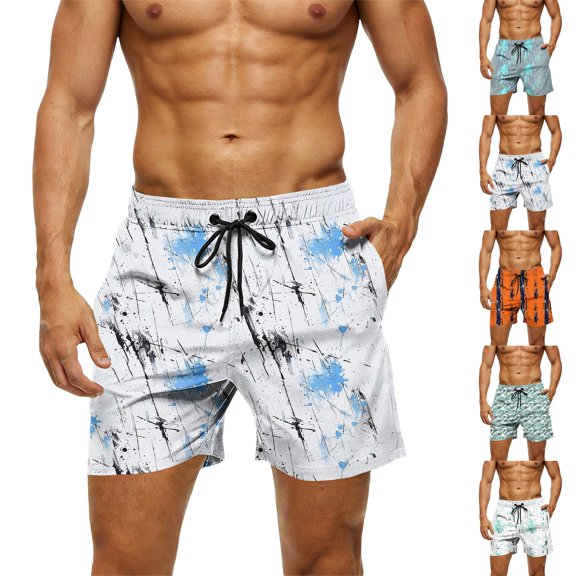Men's Swim Trunks Bathing Suit Board Shorts Breathable Printing Swim Shorts Vacation Beach Swimwear with Pockets for Men Green L