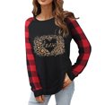 thumbnail image 3 of Women Multiple Color Loose Smart Nature V-neck Plaid Printing Long Sleeve Polyester Splice Top(Multicolor,L), 3 of 7