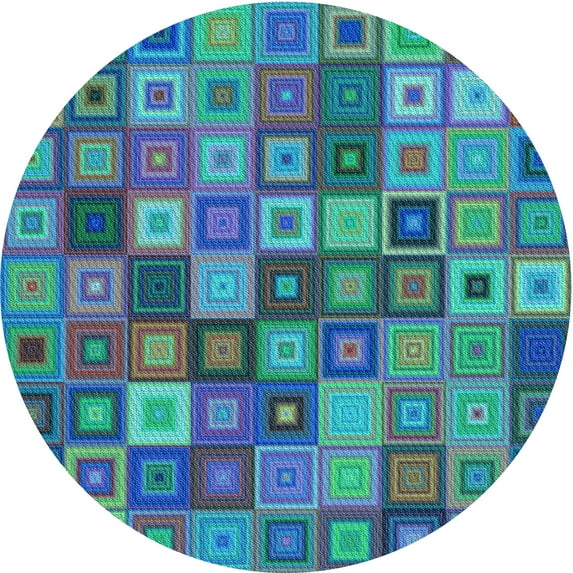 Ahgly Company Indoor Round Patterned Azure Blue Area Rugs, 6' Round