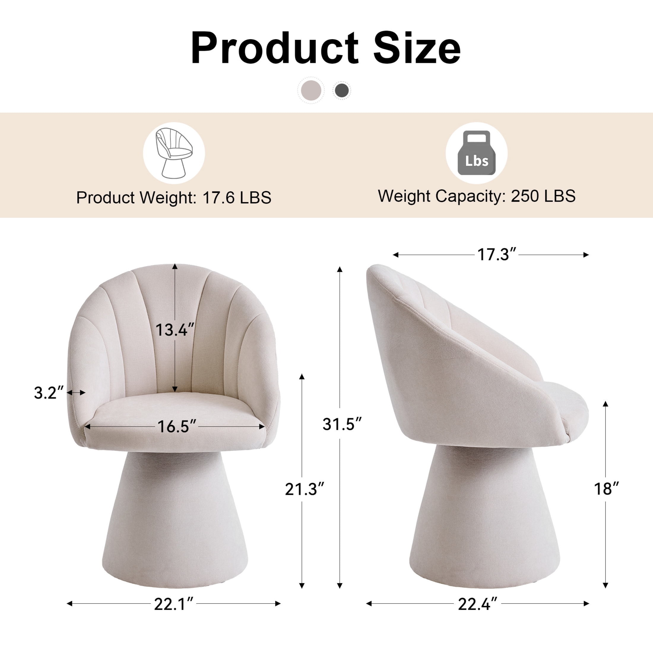 Noble House Brixo Upholstered Chenille Vanity Chair, Comfy 360° Swivel Computer Desk Chair for Home Office, Beige