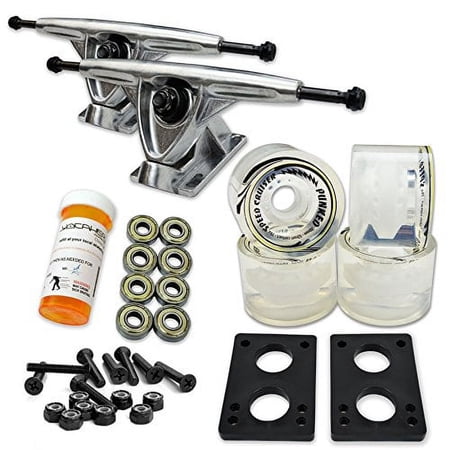 LONGBOARD Skateboard TRUCKS COMBO set w/ 71mm WHEELS + 9.675  Polished / Black trucks - Clear wheels Polished trucks price history on PriceWatchPro