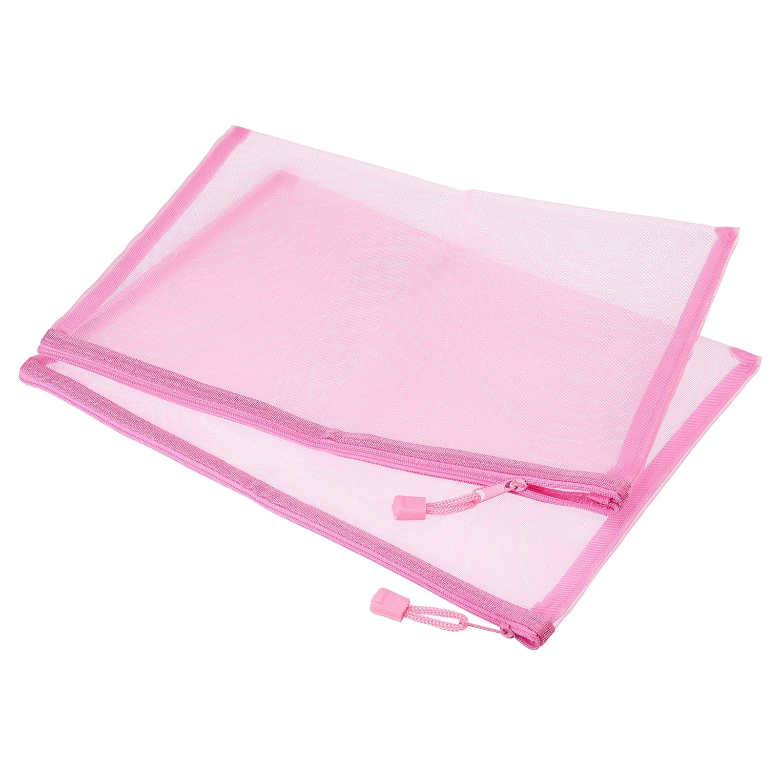 Uxcell A4 File Pouch Storage Pockets Mesh Zipper Bags, Pink 6 Pack