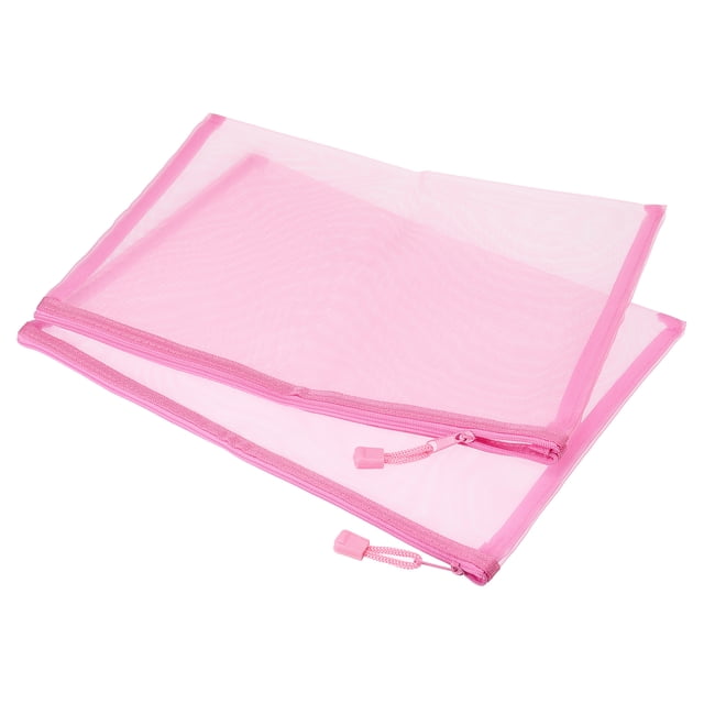 Malla Cremallera Bolsas, A4 Nylon Cremallera Bolsa Lápices Estuche Almacenamiento Bolsillos para Viajes Oficina Accesorio, Rosa Paquete de 6