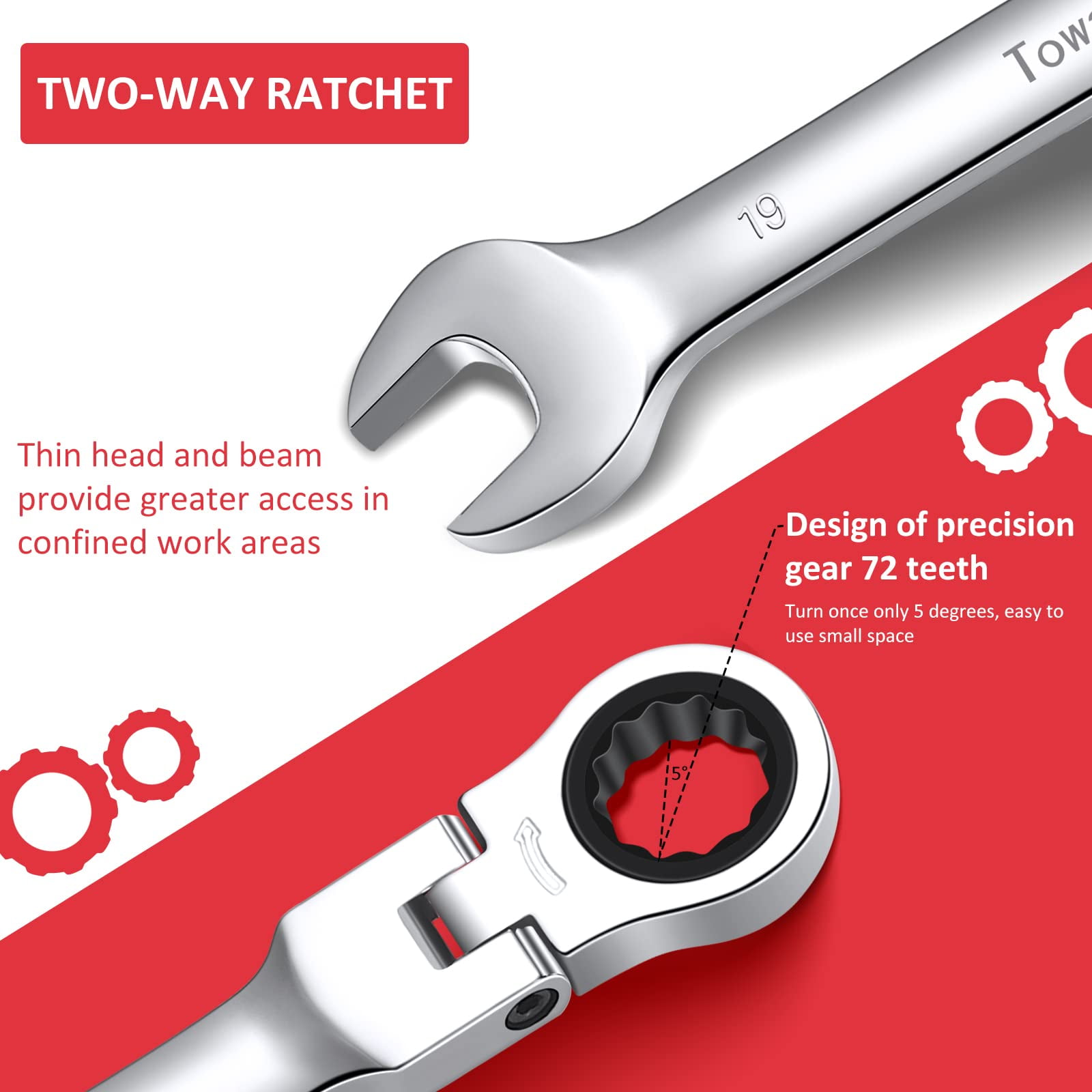 Ratcheting Wrench Set 12pcs, Metric Flex Head Wrench Set, Combination Wrench Set, Metric 9-18mm, 72-Teeth,Cr-V Steel Ratchet Wrenches Set with Bag for Motorcycle/Car/Mechanical Etc.