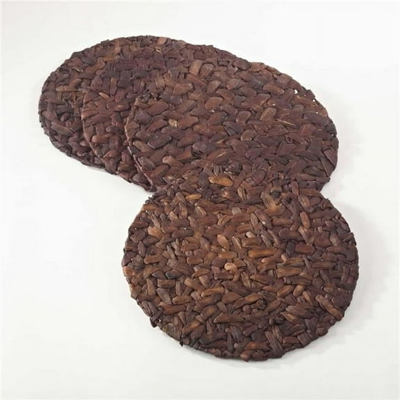 SARO 1125.CF15R 15 in. Round Woven Sea Grass Placemat - Coffee Set of 4
