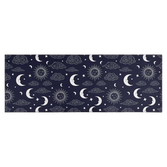 Dark Blue Sun Moon Cloud Pattern Kitchen Rug Mat,Kitchen Runner Rugs Non Skid Washable,Decorative Kitchen Floor Mats for Kitchen,Sink,Laundry,17"X47"