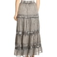 thumbnail image 2 of Sakkas Salina Boho Maxi Skirt with Embroidery and Crochet Lace  Adjustable Waist - Charcoal - Small, 2 of 4