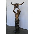 thumbnail image 3 of Nifao Indian Man Holds a Buffalo Skull Bronze Statue – Outdoor Garden Decor Sculpture, 29"L x 23"W x 72"H, 3 of 11