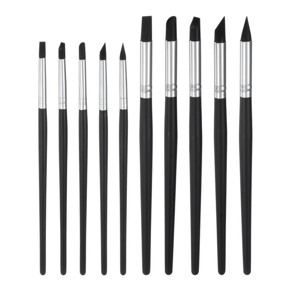 Uxcell 10pcs Silicone Clay Sculpting Tool Clay Sculpting Shaper Flexible Rubber Tip Shaping Pottery Clay Pen Black