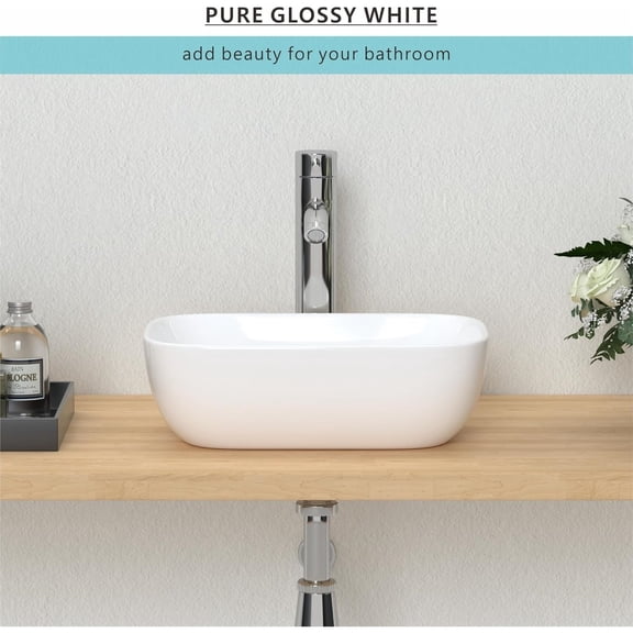 14.5'' x 10'' Bathroom Small Vessel Sink Above Counter White Porcelain Ceramic Sink Bowl Small Vanity Sink Lavatory Wash Basin