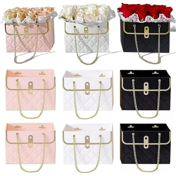 qczoyp 9Pcs Paper Flower Gift Box: Floral Gift Bags - Florist Wrapping Paper Storage Bag with Metal Chain, Flower Boxes for Valentine's day Wedding Party Bouquets Arrangements, 5.9"x3.9"x4.1"