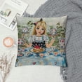 thumbnail image 2 of Orinice  Alice in Wonderland Throw Pillow Cushion Cover, Alice Pours Cup of Tea with Cupcakes Flowers in Wonderland Fantasy, Decorative Square Accent Pillow Case,  White, 2 of 5