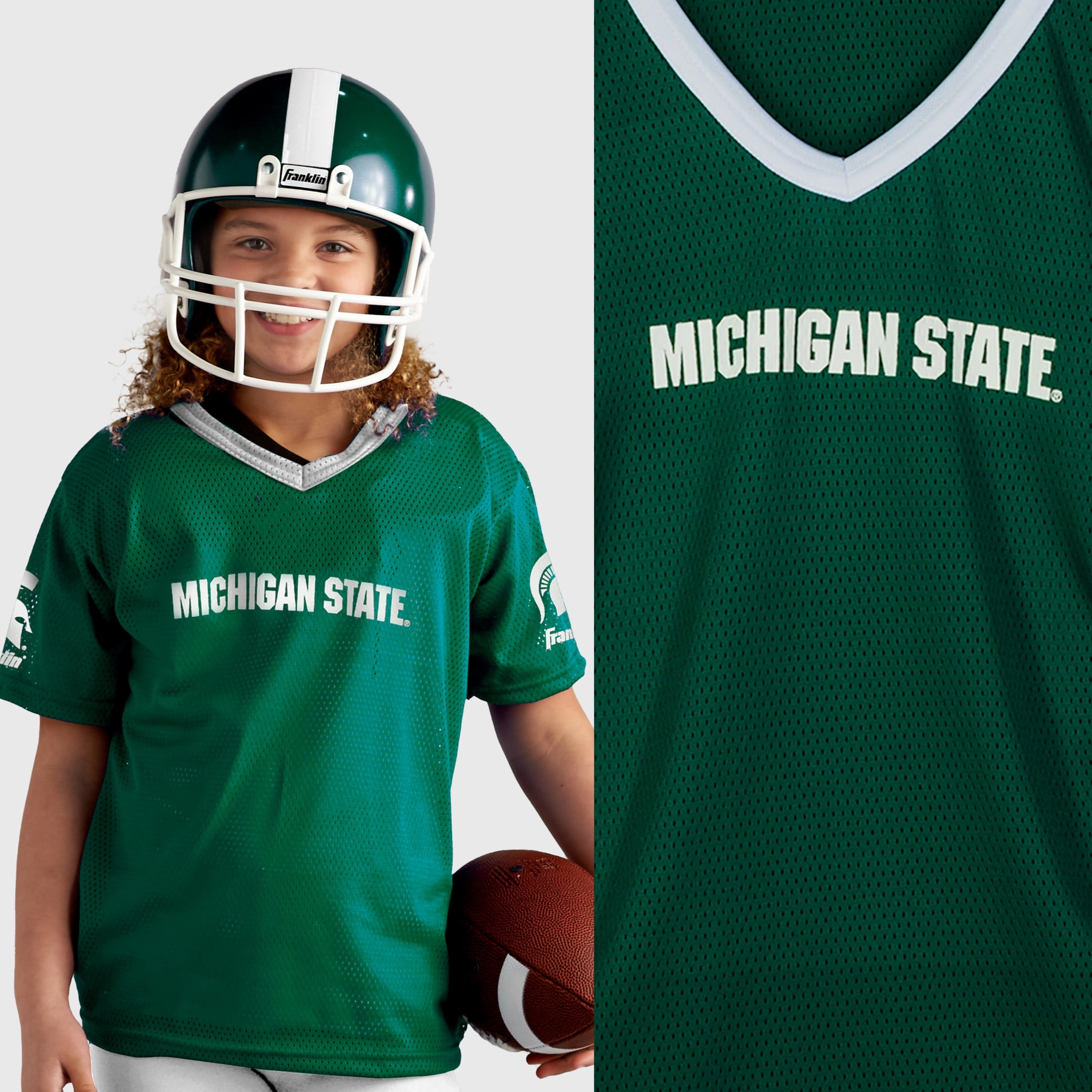 Franklin Sports Michigan State Spartans Kids College Football Uniform Set - Youth NCAA Uniform Set - Includes Jersey, Helmet, Pants - Youth Small