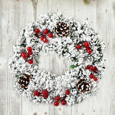 MsOrange Christmas Wreath Berry Wreath Handmade Floral Front Door Rustic Wreath Flocked With Mixed Decorations Christmas Decorations Battery Operated with Timer
