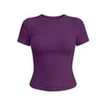 thumbnail image 4 of Jamsmile Women T-Shirts Summer Solid Color Crew Neck Ribbed T Shirts Slim Fitted Formal Casual Basic Tee Shirts Crop Tops, 4 of 4