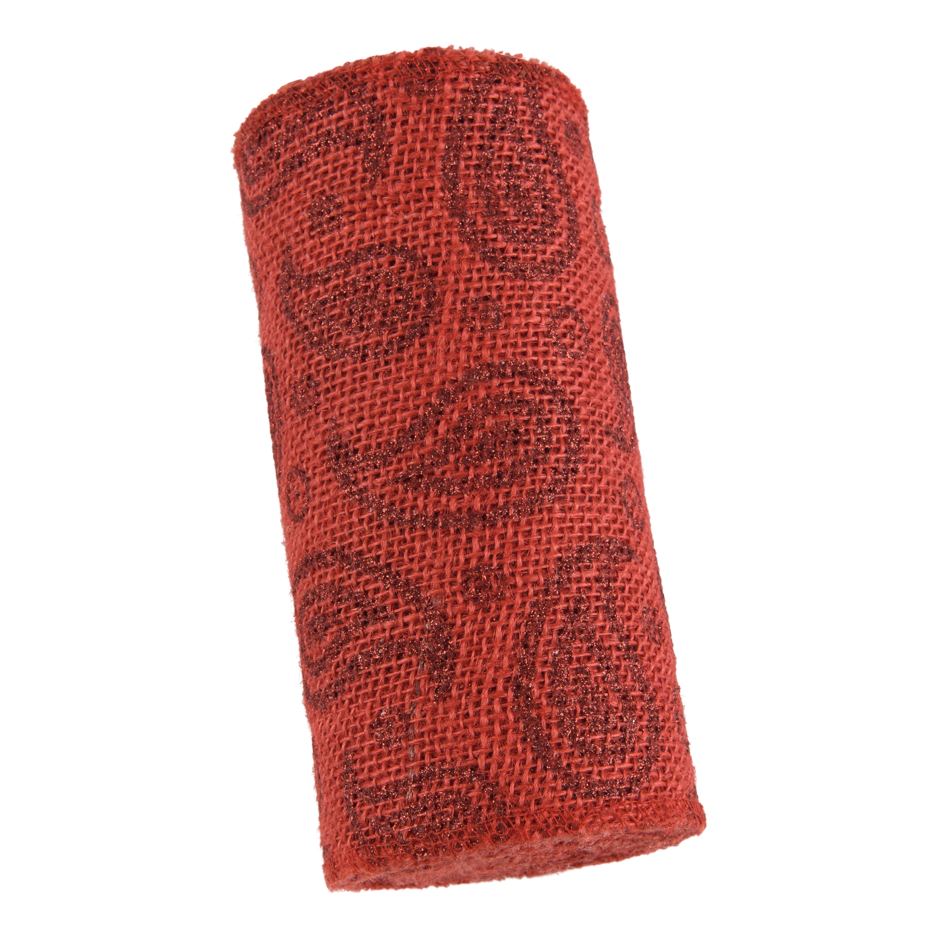 Love, Laugh, Craft Jute Burlap Roll Precut, Finished Edges, 6"W x 5-Yards, 740-24, Red Paisley Glitter