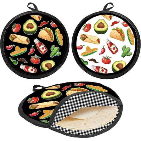 Tortilla Warmer Pouch 12 Inch Insulated Cloth Pouch for Tortilla Holder Fruit Microwaveable Fabric Tortilla Heater Pouch Food Keep Warmer for Corn Flour Taco Pizza Bread up to One Hour