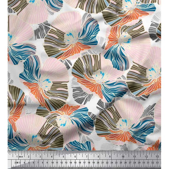 Soimoi Poly Georgette Fabric Artistic Flower Print Fabric by Yard 42 Inch Wide