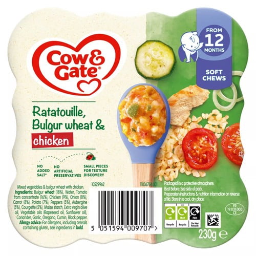 Cow & Gate Ratatouille Bulgur Wheat & Chicken Baby Food Meal 230g, British Import (Pack of 2)