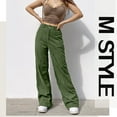 thumbnail image 2 of Puntoco Womens Plus Size Pants Clearance Zipper Fly Full-Length Pocket Cargo Jeans Green, 2 of 9