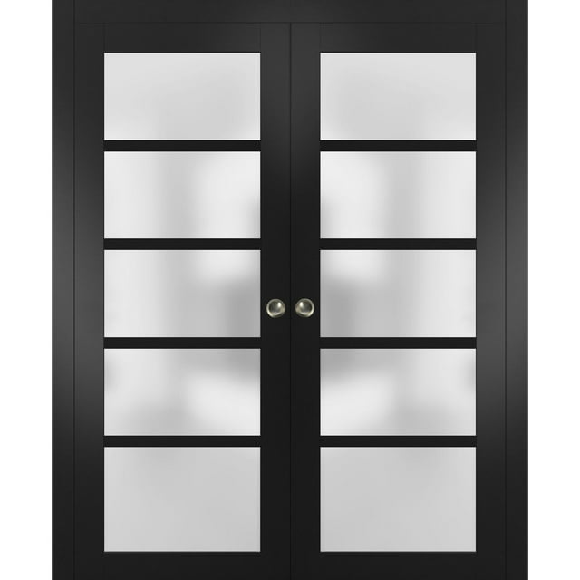 Sliding French Double Pocket Doors 48 X 84 Inches Frosted Glass Quadro 4002 Matte Black Kit 7991