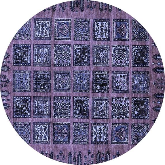 Ahgly Company Machine Washable Indoor Round Abstract Blue Modern Area Rugs, 7' Round