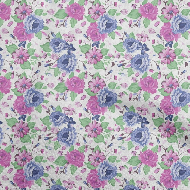 oneOone Cotton Poplin Medium Blue Fabric Asian Floral Sewing Craft Projects Fabric Prints By Yard 56 Inch Wide