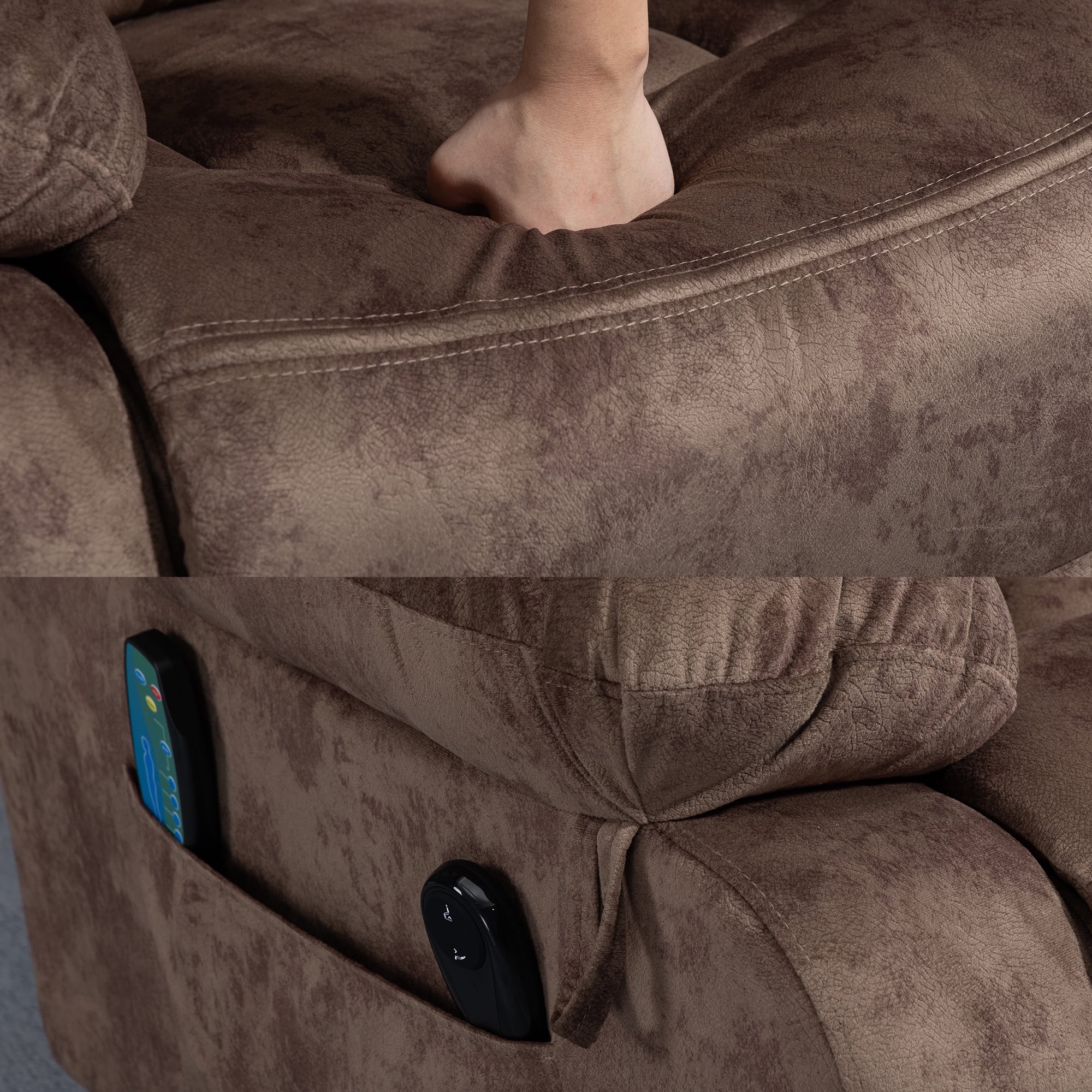 Power Lift Recliner Chair with Heat and Vibration Massage, UHOMEPRO Modern Fabric Elderly Electric Reclining Sofa with Remote Control and Side Pockets for Living Room Home Theater, Light Brown