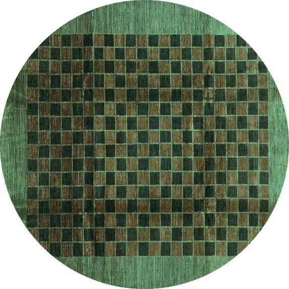 Ahgly Company Indoor Round Abstract Turquoise Blue Contemporary Area Rugs, 8' Round