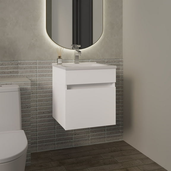 Primavera 18" Wide Floating Bathroom Vanity, With One Cabinet And Two Shelves
