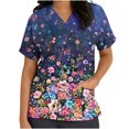 thumbnail image 1 of Lilgiuy Rollbacks - Camiseta de uniforme de trabajo con estampado floral retro para mujer, cómoda, de manga corta, cuello en V y bolsillo, 1 of 5