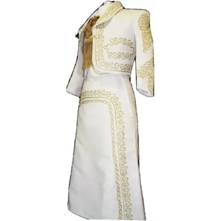 Beige Gold Women's Mariachi Charro Dress Outfit Mexico Folklorico Small