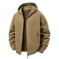 thumbnail image 2 of Txeol Mens Sherpa Lined Hooded Jacket Polar Fleece Zip Up Coat Casual Solid Long Sleeve Jackets with Zipper Pockets,Khaki,XXXL, 2 of 10