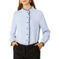 thumbnail image 1 of INSPIRE CHIC Women's Button Down Office Ruffle Stand Collar Long Sleeve Work Shirt, 1 of 4