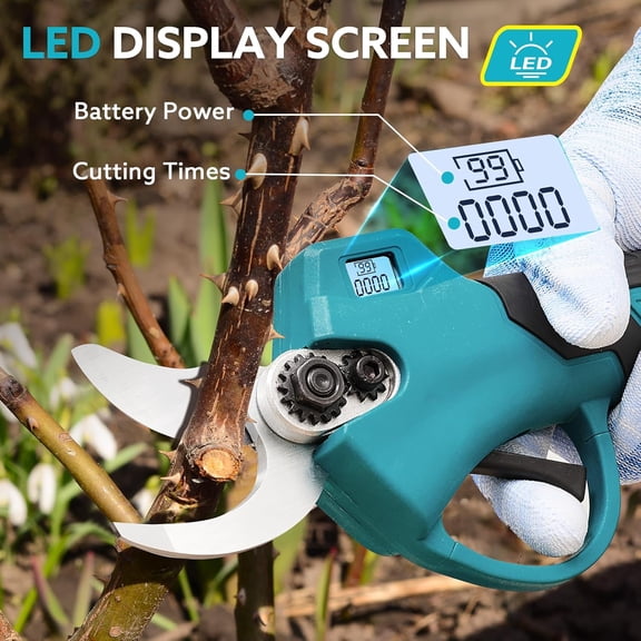 Electric Pruning Shears Cordless for Gardening - 1.2" Cutting Diameter Battery Powered Pruner with LCD Display & 2 Rechargeable Batteries, Brushless Power Pruner Heavy Duty for Tree