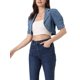 thumbnail image 4 of CHAQUETA DE JEAN CORTA DE DENIM PARA MUJERES CHIC CON MANGAS CORTAS Y SOLAPA XL AZUL, 4 of 6