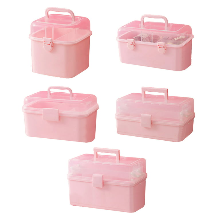 AOOOWER Pink Plastic Storage Box with Handle Kids Hair Jewelry Multipurpose  Organizer